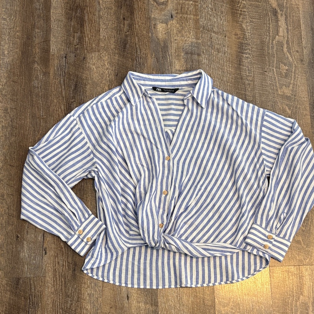 ZARA Striped linen blend knotted shirt - Picture 3 of 4